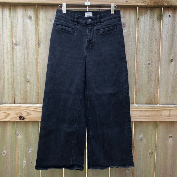 J. Crew Rayner Wide Leg Jeans Size 27 Black Cropped High Rise Stretch E5603 - Picture 1 of 11